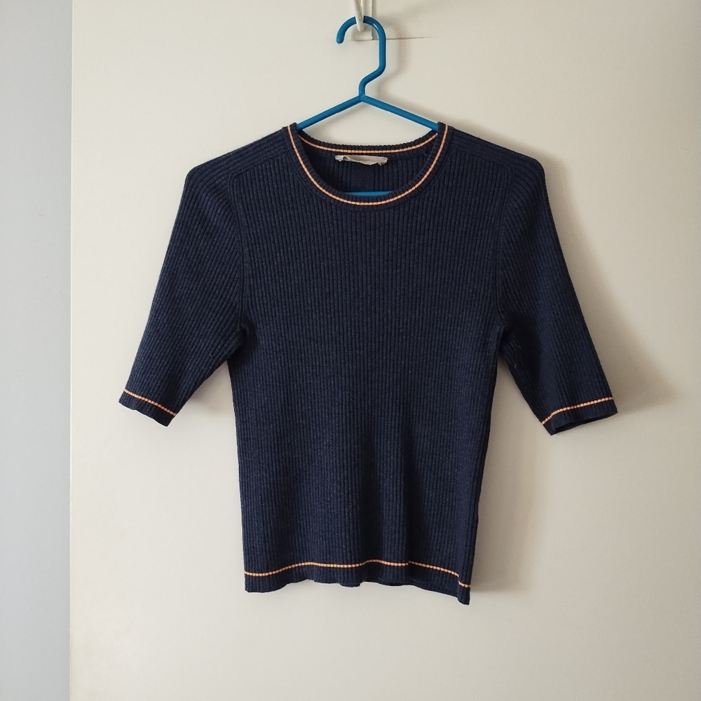 Everlane Navy Blue Sweater with Pink Trim